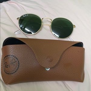 Black and Gold Ray Ban Round Polarized Sunglasses